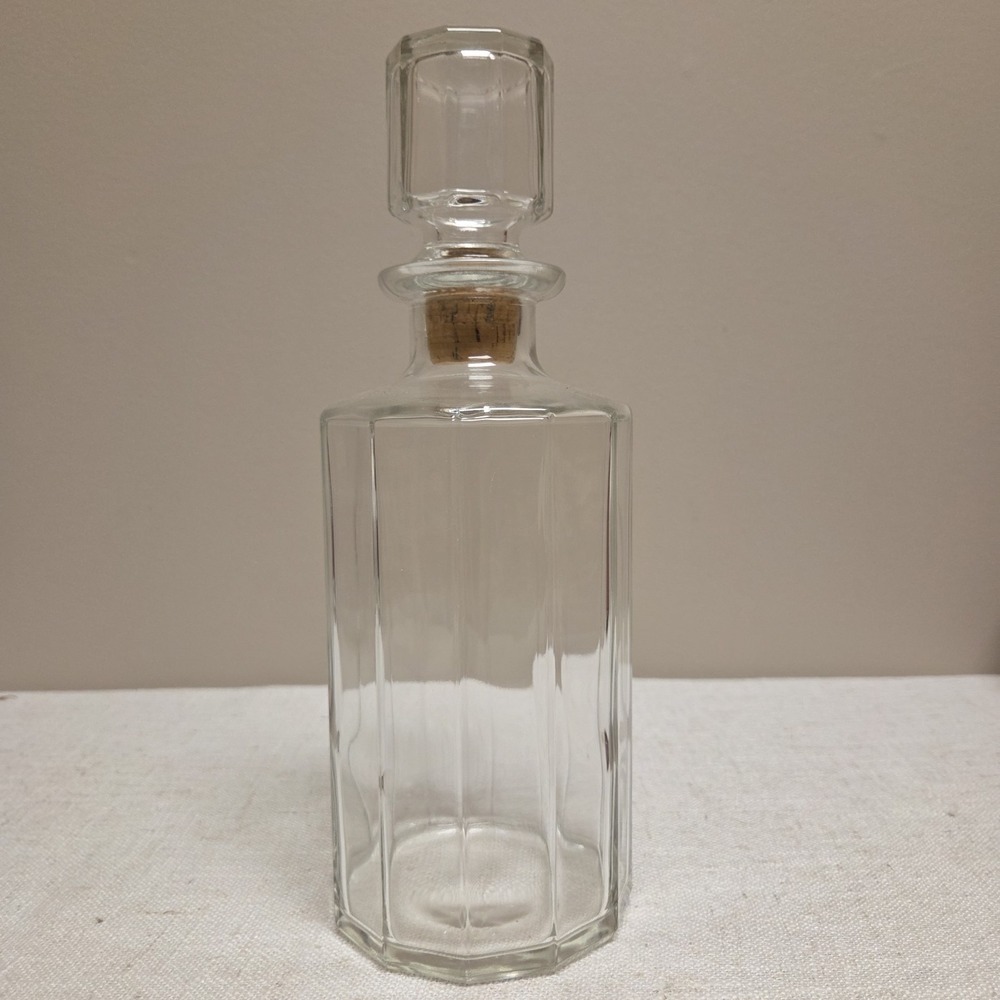 Vtg Bormioli Decanter Mid Century Modernist Barware Clear Faceted Glass Excellnt